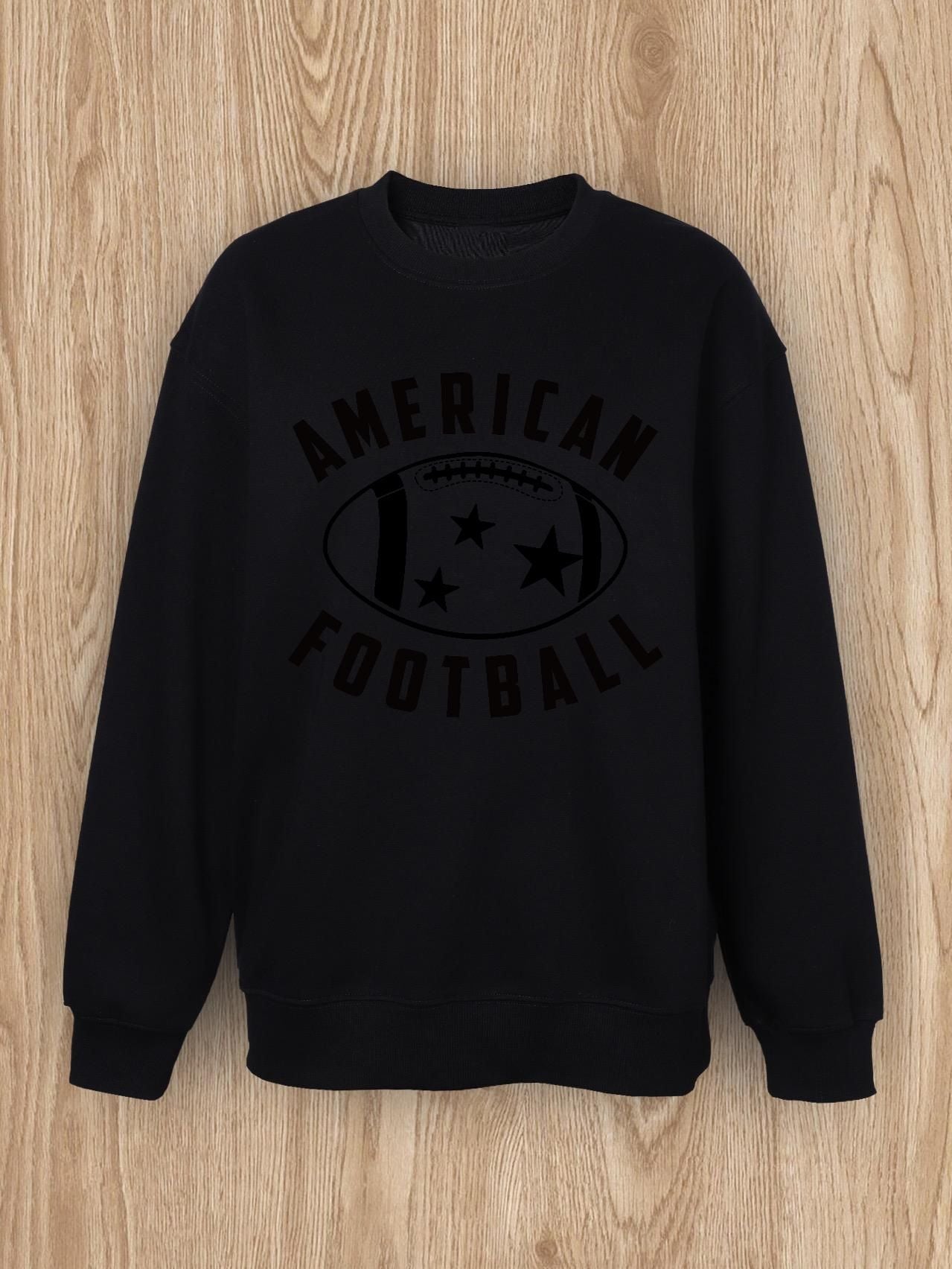 Women Basic Casual Pullover Spring Autumn Long Sleeve Alphabet Rugby Printed Round Neck