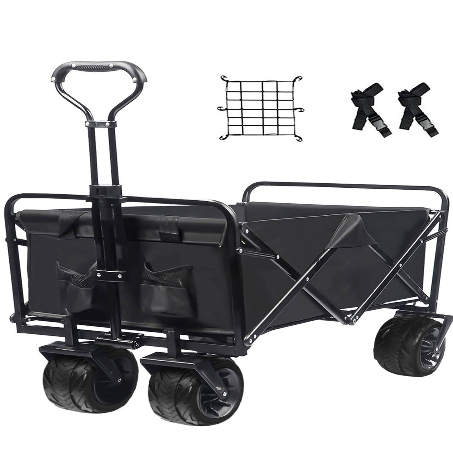 Collapsible Heavy Duty Beach Wagon Cart Outdoor Folding Utility Camping Garden Beach Cart with Universal Wheels Adjustable Handle Shopping