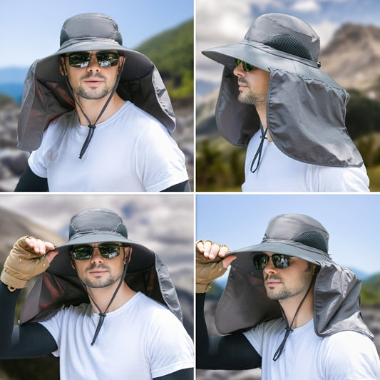 Wide Brim Sun Screen Fisherman's Hat With Neck Flap; Adjustable Waterproof Quick-drying Outdoor Hiking Fishing Cap For Men Women
