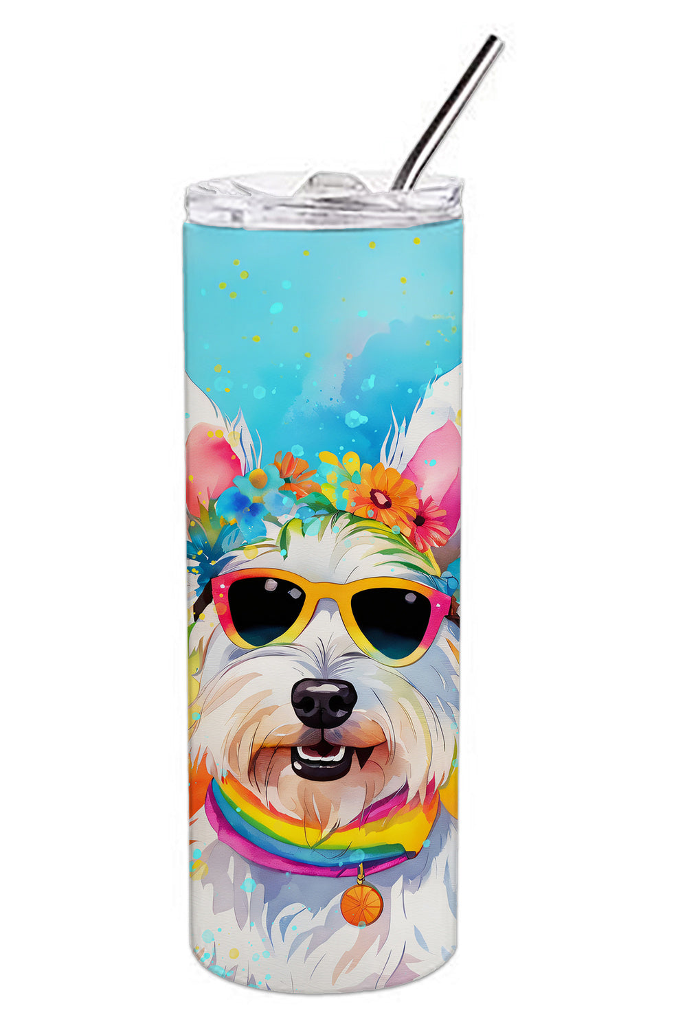 Westie Hippie Dawg Stainless Steel Skinny Tumbler Vacuum Double Walled Reusable Insulated Tumbler Travel Cup for Coffee Cocktails Gift with Lid, 20 oz