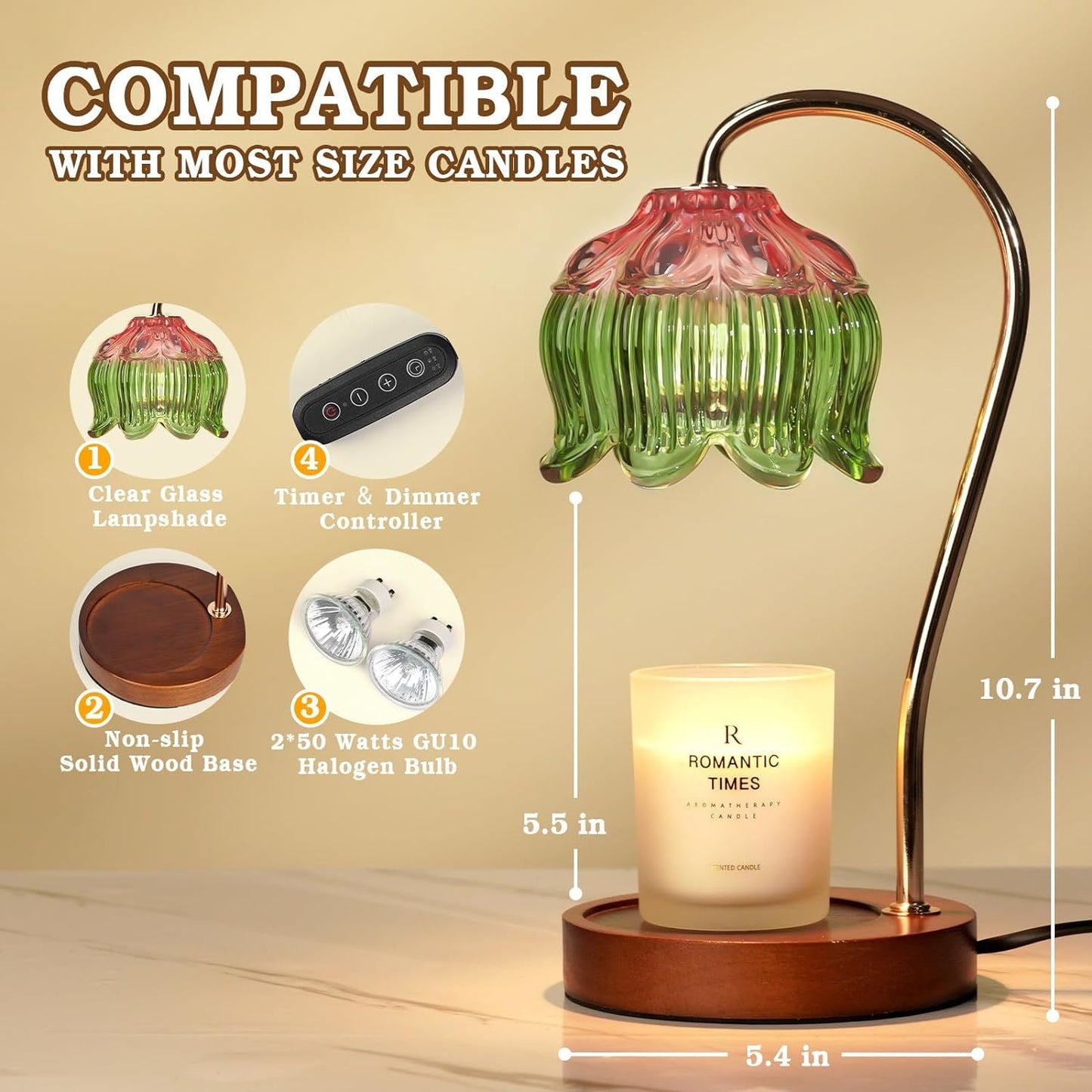 Dimmable Candle Warmer Lamp with Timer Flower