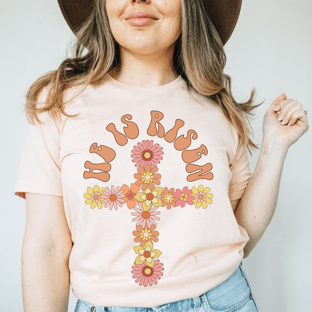 He Is Risen Floral Cross T-Shirt