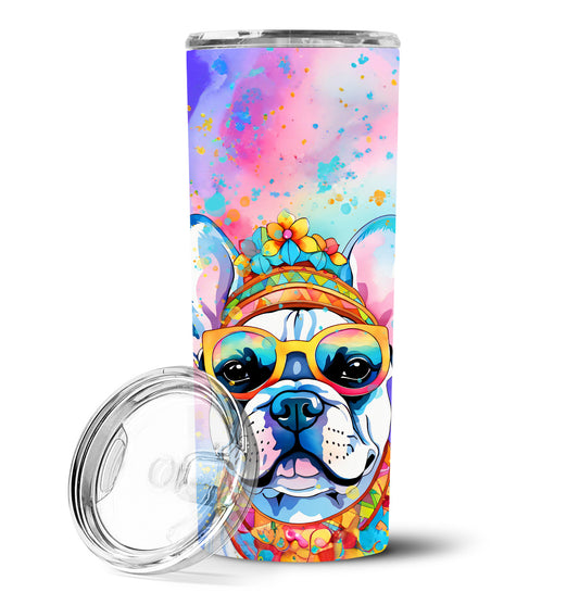 French Bulldog Hippie Dawg Stainless Steel Skinny Tumbler Vacuum Double Walled Reusable Insulated Tumbler Travel Cup for Coffee Cocktails Gift with Lid, 20 oz