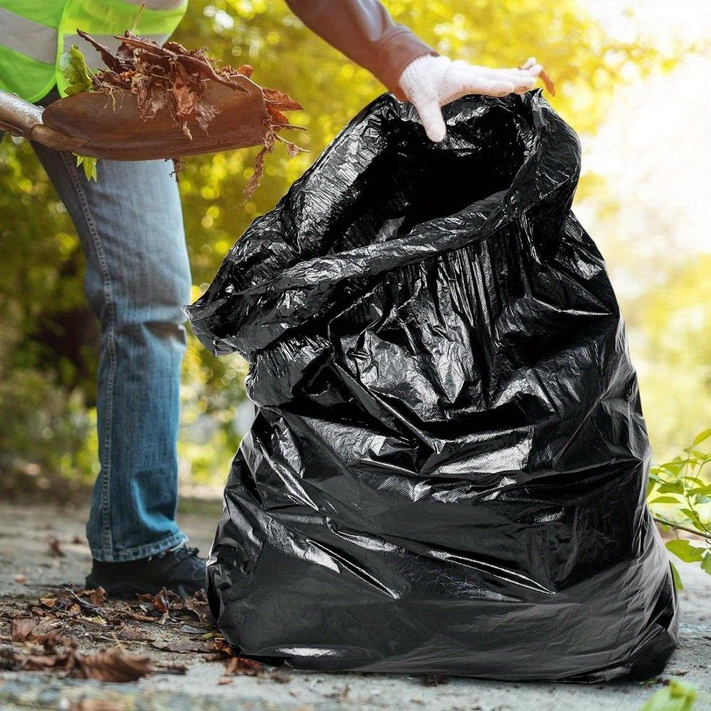 Multiple large heavy-duty tank liners - black plastic garbage bags for lawns, leaves, contractors, yards, and outdoor use