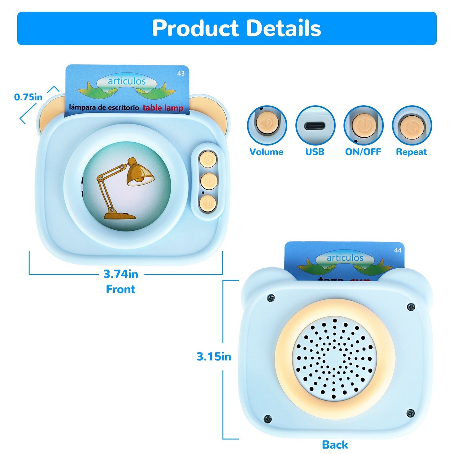 Spanish & English Talking Flash Cards 224 Sight Words Bilingual Flash Cards Rechargeable Card Early Education Device Educational Toy for Boys Girls Aged 1 2 3 4 5 6 7 8 Years Old