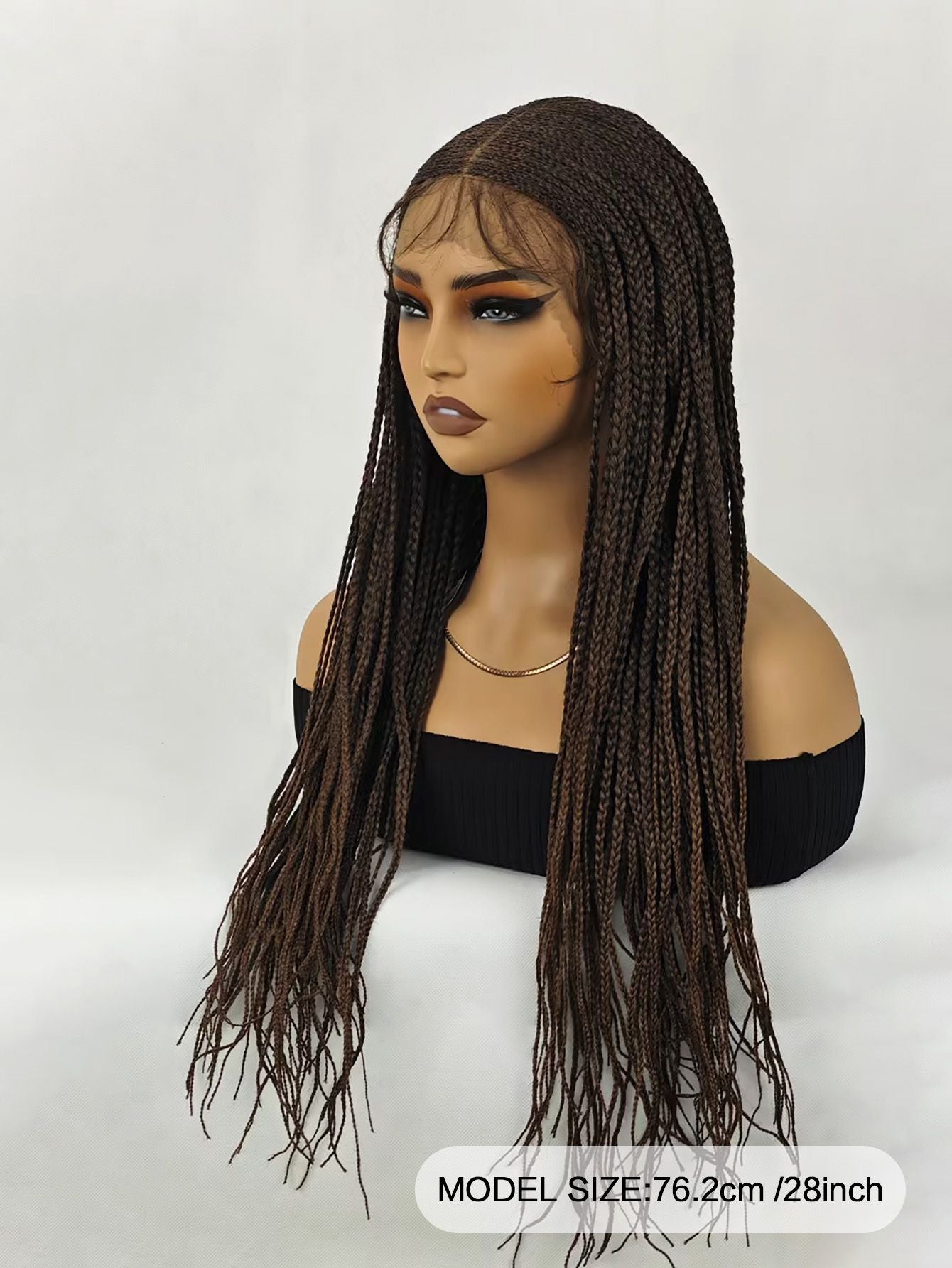 28 inch Braided Wigs for BlackWomen Full Lace Front Box BraidedWig KnotlessBraided WigsLightweight Braids Synthetic LaceFront Wig Black plus light brown HandBraided Wigs With Baby Hairsynthetic wig