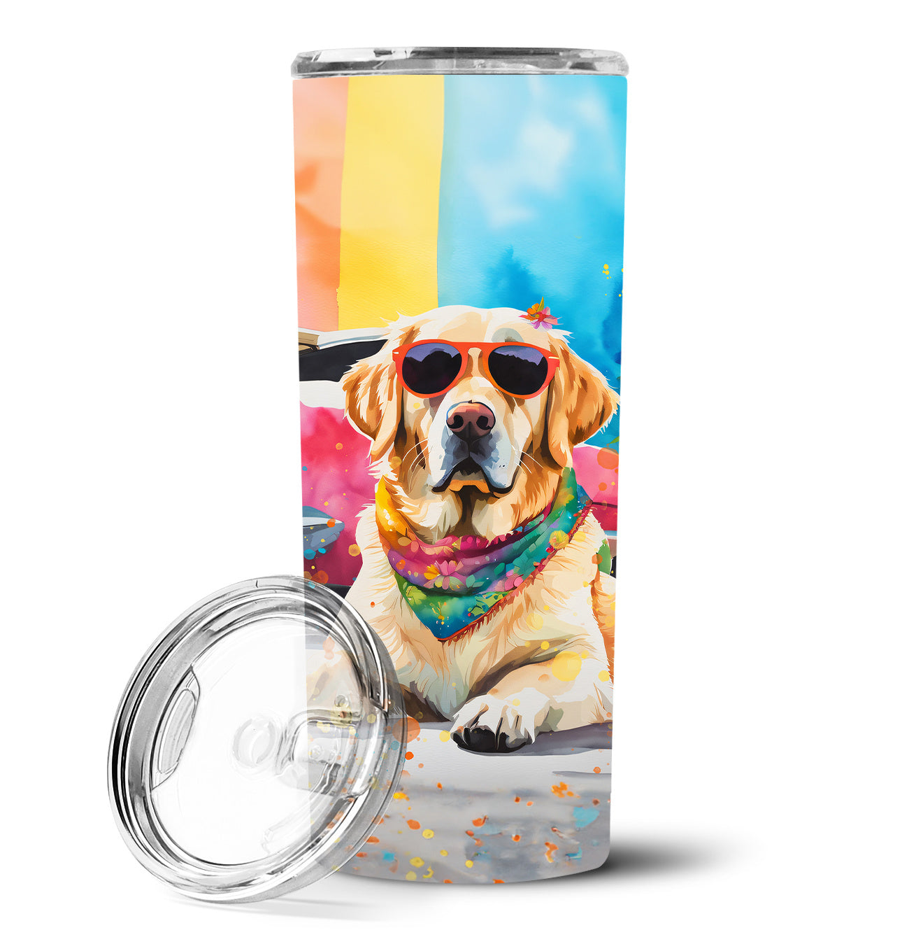 Yellow Labrador Hippie Dawg Stainless Steel Skinny Tumbler Vacuum Double Walled Reusable Insulated Tumbler Travel Cup for Coffee Cocktails Gift with Lid, 20 oz