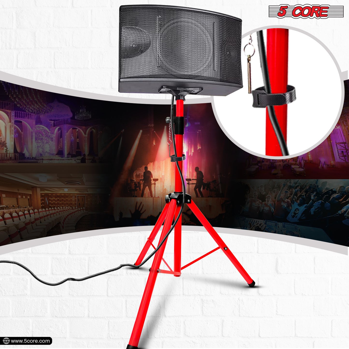 5 Core Speaker Stand Tripod Floor Heavy Duty Adjustable Up to 72 Inch DJ Studio Monitor Stands Pole Mount  - SS HD RED BAG