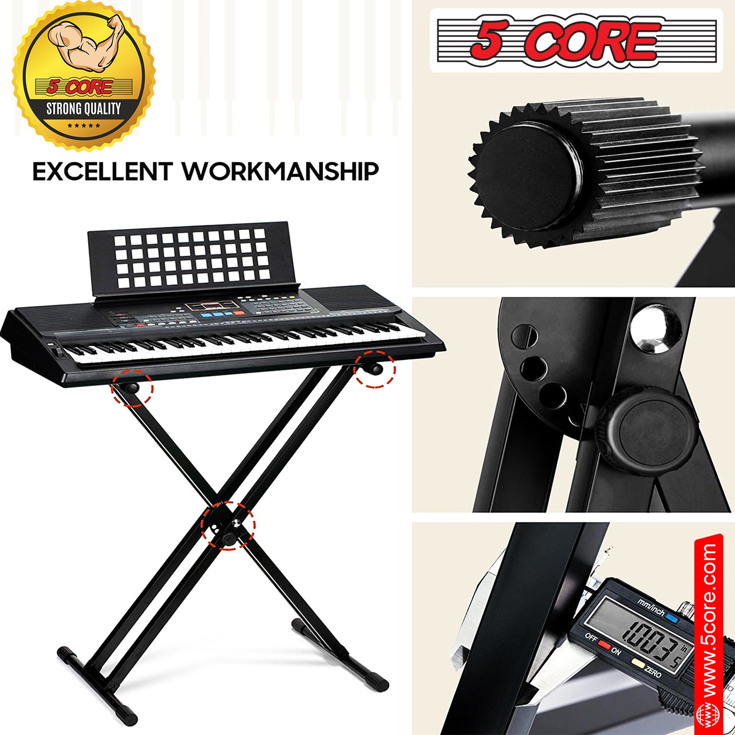 5 Core Keyboard Stand Digital Piano Riser Adjustable X Style Heavy Duty Electric Key Board Casio Synth Holder Foldable Portable Fits 54 61 88 Keys - KS 2X