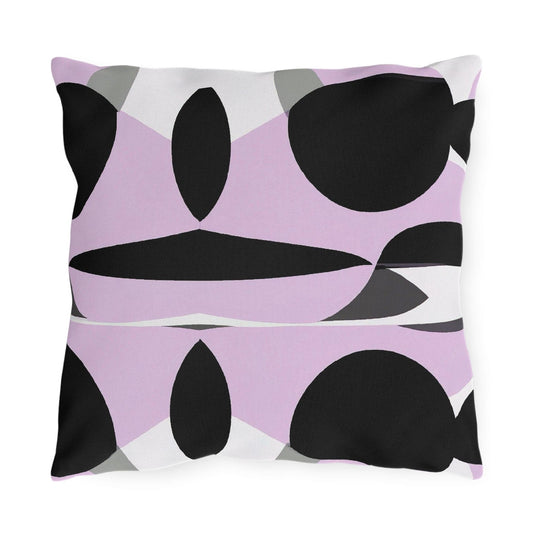 Decorative Outdoor Pillows With Zipper - Set Of 2, Geometric Lavender And Black Pattern