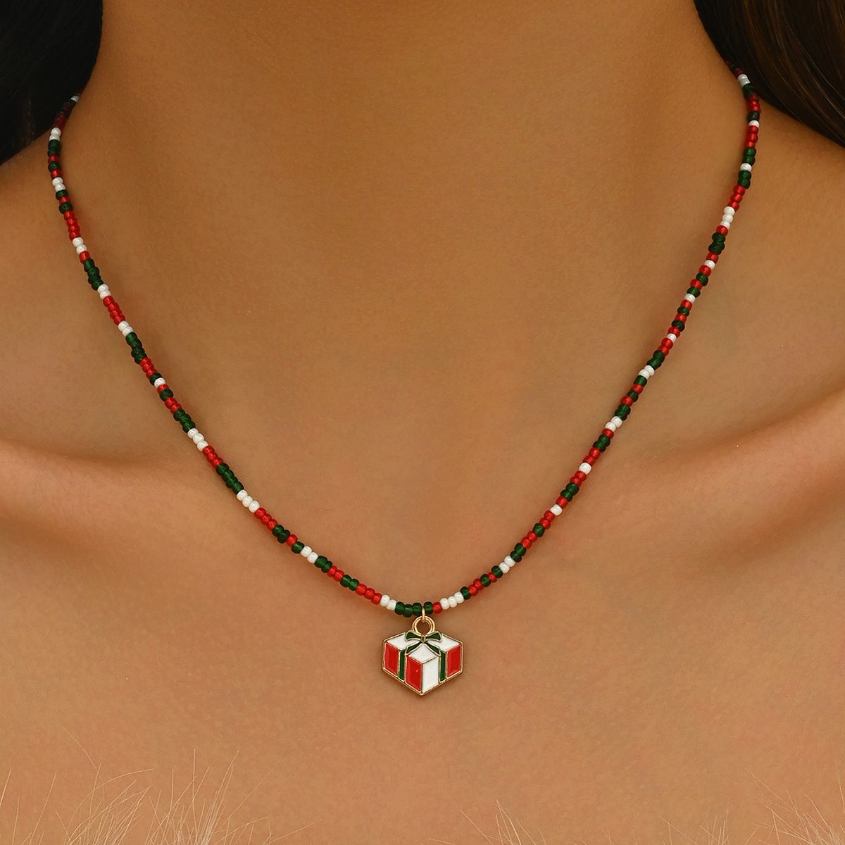 Christmas Charm Beaded Necklace -  Festive Elegance for Holiday Celebrations