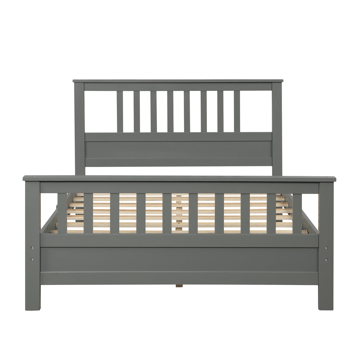 Hard Wood Platform Bed with Headboard Slatted Footboard No Box Spring Needed (Full; Gray) RT