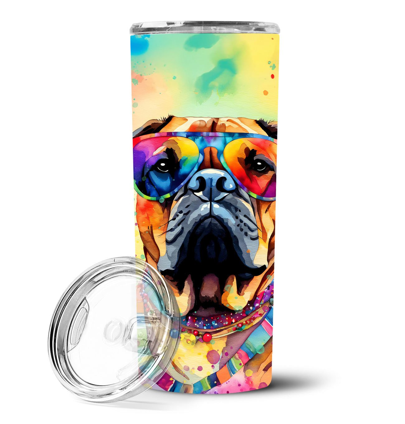 Bullmastiff Hippie Dawg Stainless Steel Skinny Tumbler Vacuum Double Walled Reusable Insulated Tumbler Travel Cup for Coffee Cocktails Gift with Lid, 20 oz