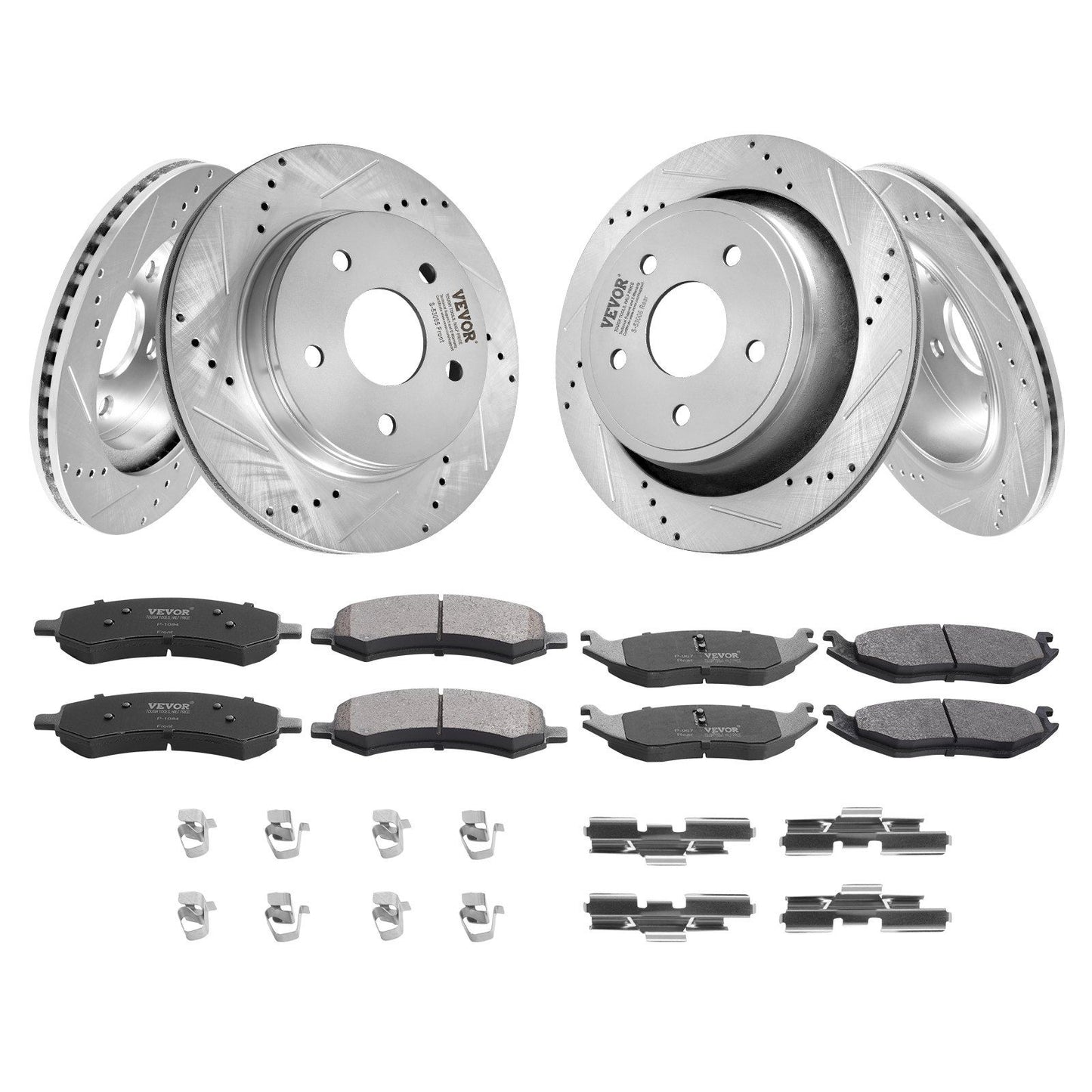 VEVOR Drilled Slotted Front and Rear Brake Rotors Pads Kit for Dodge Ram 1500