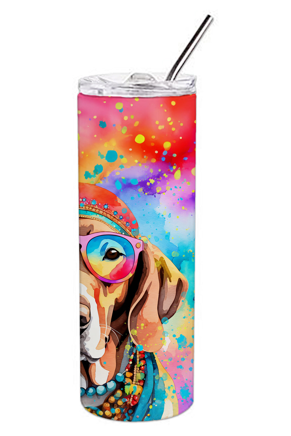 Weimaraner Hippie Dawg Stainless Steel Skinny Tumbler Vacuum Double Walled Reusable Insulated Tumbler Travel Cup for Coffee Cocktails Gift with Lid, 20 oz