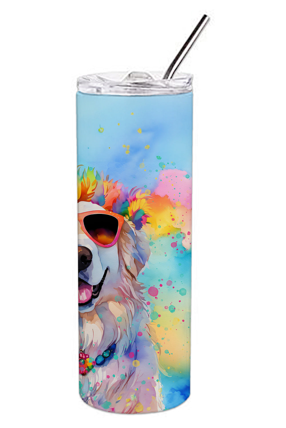 Great Pyrenees Hippie Dawg Stainless Steel Skinny Tumbler Vacuum Double Walled Reusable Insulated Tumbler Travel Cup for Coffee Cocktails Gift with Lid, 20 oz