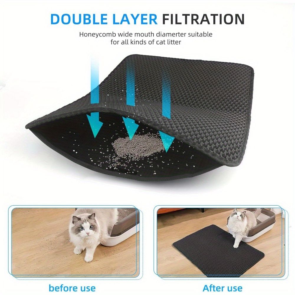 2 Pack Cat Litter Mat Litter Trapping Mat, Honeycomb Double Layer Litter Box Mat, Waterproof Leakproof Washable Easy Clean, Anti-Slip, Scatter Control, No Phthalate, Scratch Resistant,