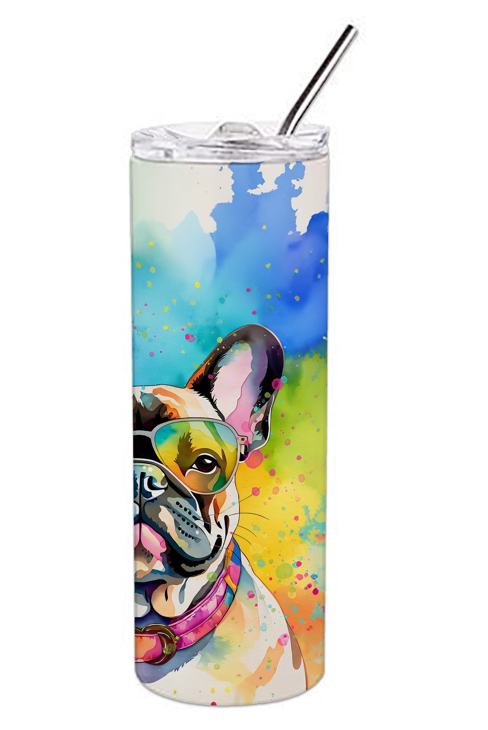 French Bulldog Hippie Dawg Stainless Steel Skinny Tumbler Vacuum Double Walled Reusable Insulated Tumbler Travel Cup for Coffee Cocktails Gift with Lid, 20 oz