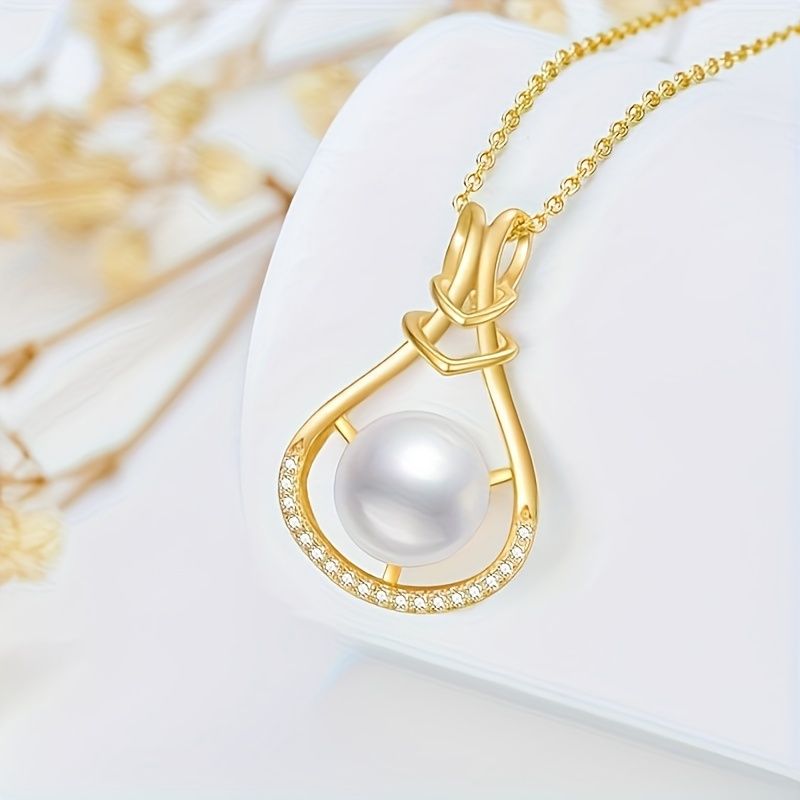 Gold Pearl Necklaces for Women Sterling Silver Single Real Freshwater Pearl Pendant Jewelry Gift for Mom