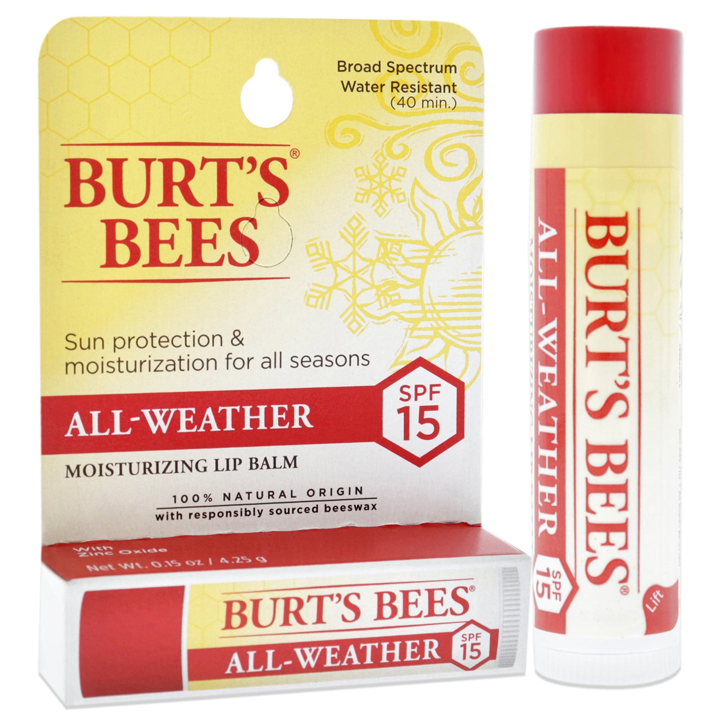 All-Weather Moisturizing Lip Balm Blister SPF 15 by Burts Bees for Unisex - 0.15 oz Lip Balm