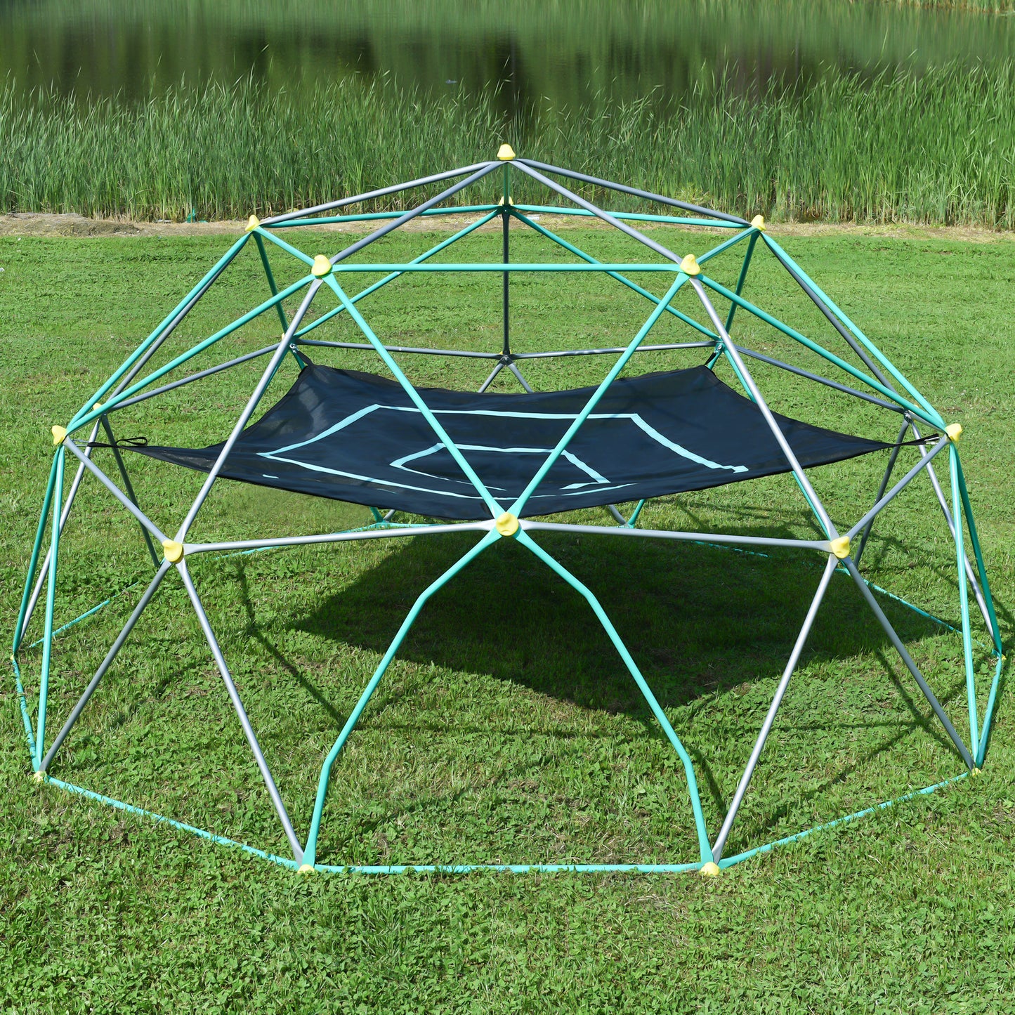10ft Geometric Dome Climber Play Center, Kids Climbing Dome Tower with Hammock, Rust & UV Resistant Steel Supporting 1000 LBS