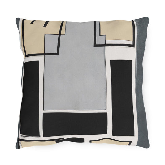 Decorative Outdoor Pillows With Zipper - Set Of 2, Abstract Black Grey Brown Geometric Contemporary Art Shapes