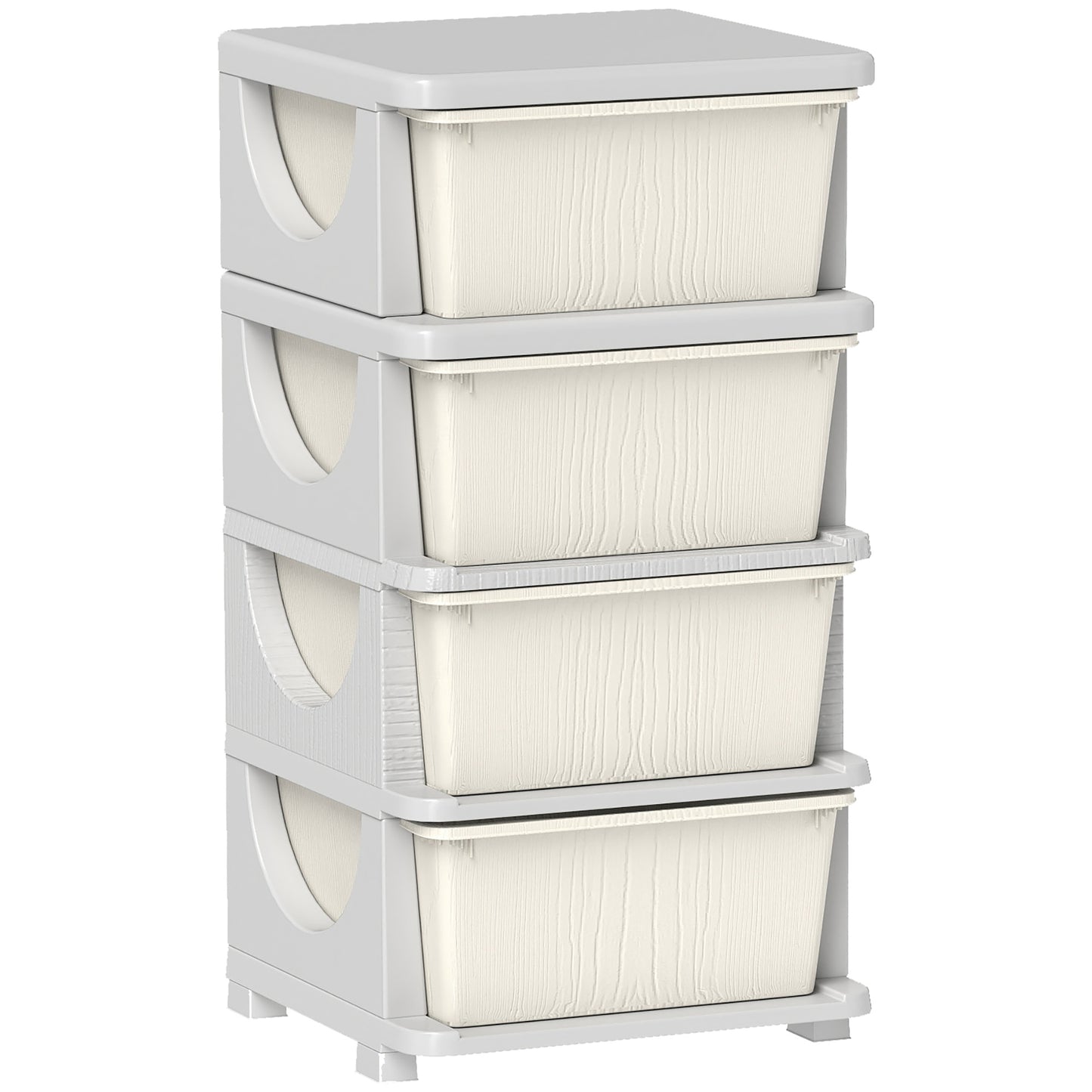 Qaba 4 Tier Kids Storage Unit, 4 Drawer Chest Toy Organizer Plastic Bins for Kids Bedroom Nursery Kindergarten Living Room for Boys Girls Toddlers, Cream White