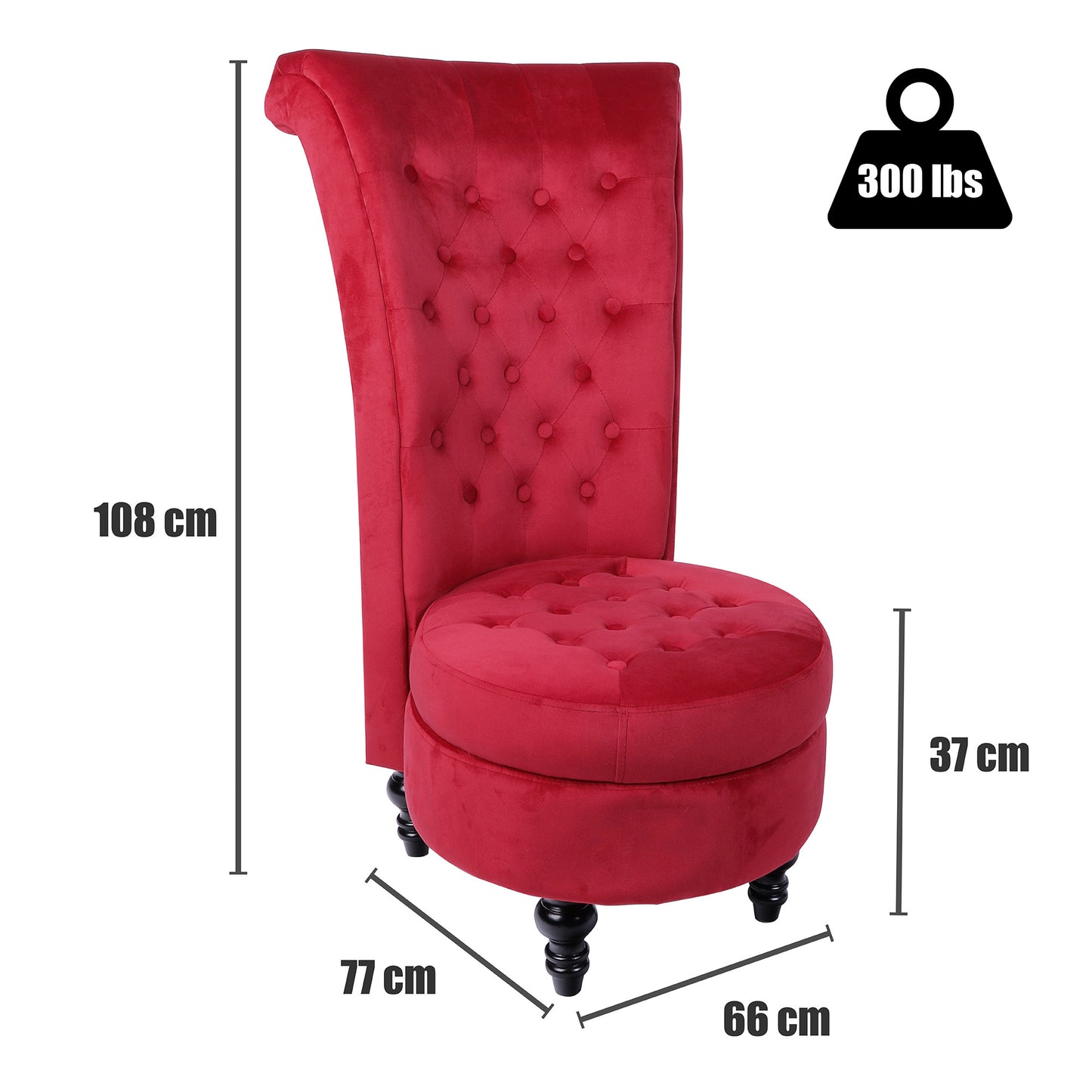 Royal Velvet High Back Armless Chair;  Retro Elegant Luxury Throne Chair;  Upholstered Tufted Accent Seat w/Storage for Dressing Room;  Living Room;  Bedroom