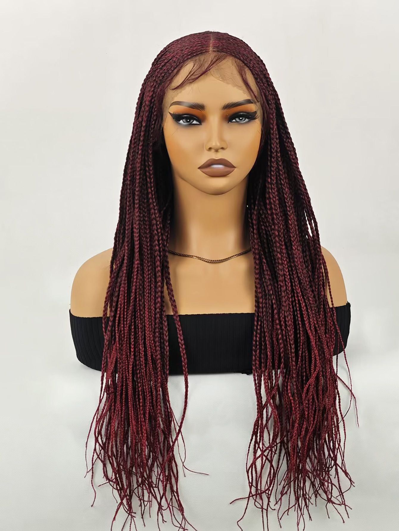 28 inch Braided Wigs for BlackWomen Full Lace Front Box BraidedWig KnotlessBraided WigsLightweight Braids Synthetic LaceFront Wig Black plus light brown HandBraided Wigs With Baby Hairsynthetic wig