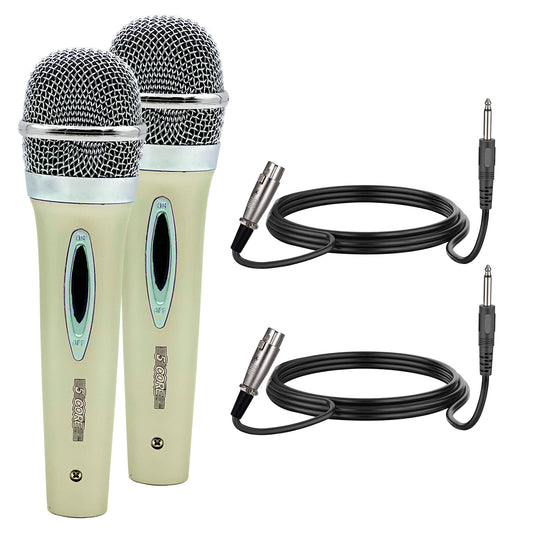 5 Core Microphone Pair XLR Dynamic Mic Karaoke Singing Handheld Microfono Wired Professional Unidirectional 1/4 Plug In Cord Connection for Vocal DJ Music - PM 286 WH