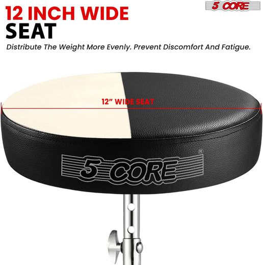 5 Core Drum Throne Adjustable Guitar Stool Padded Seat + Drum Practice Pad Snare Drumming Stand - DS CH BLK + DPAD COMBO BLK