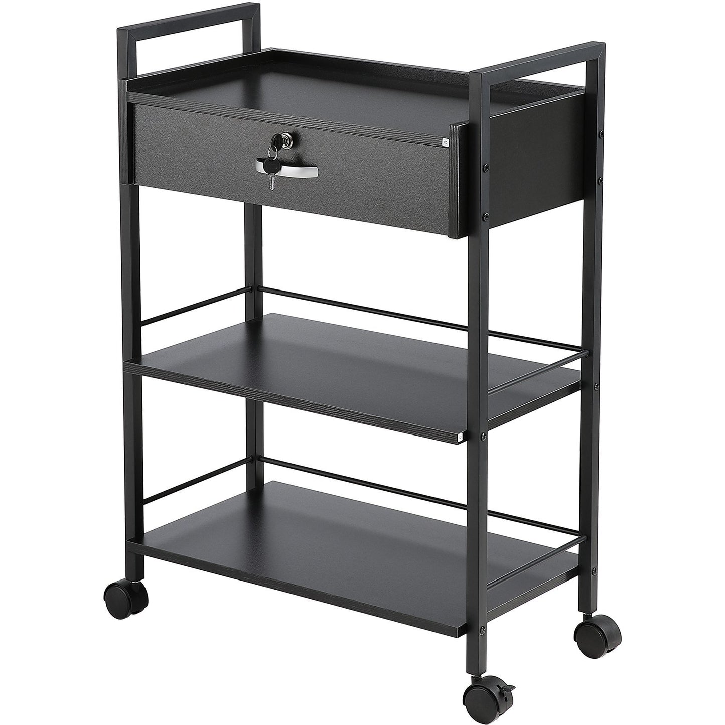 VEVOR Beauty Salon Trolley Cart, 3-Tier Hair Salon Stations Cabinet for Stylist with Lockable Drawer, MDF Rolling Storage Station with 4 Wheels (2 Lockable) for Beauty SPA Barbershop Tattoo