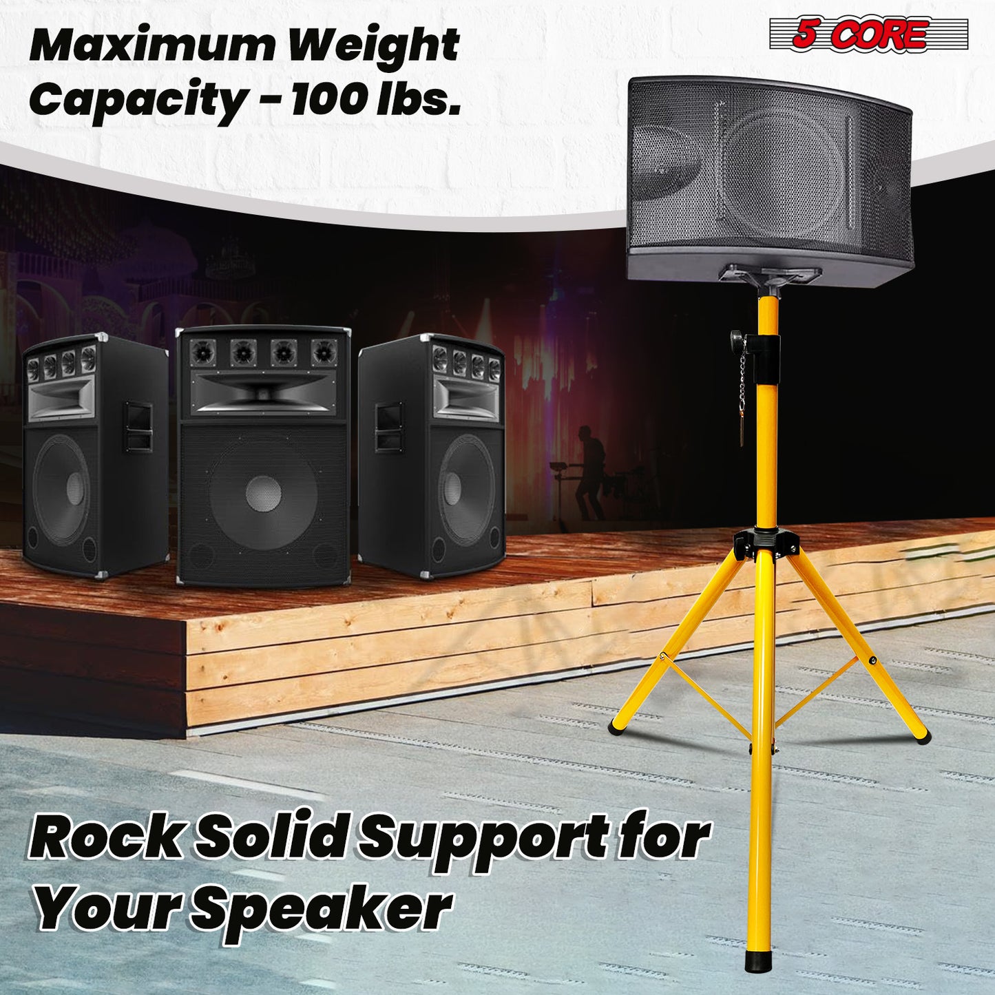 5 Core Speaker Stand Tripod Floor Tall Pair Adjustable Up to 72 Inch DJ Studio Monitor Stands Pole Mount  - SS ECO 2PK WoB