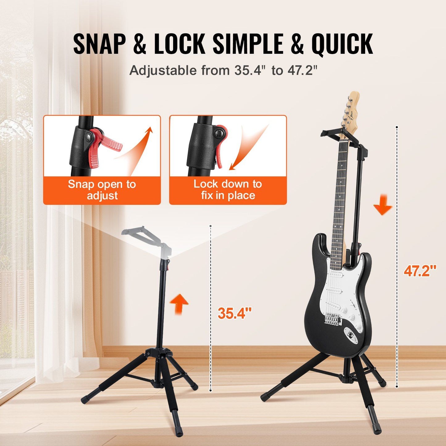 VEVOR Tripod Guitar Stand Floor-Standing Foldable 35.4-47.2 in Adjustable Height