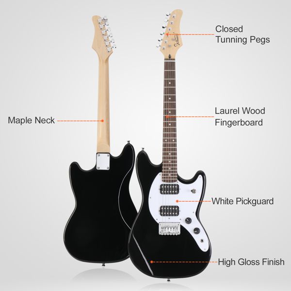 [Do Not Sell on Amazon]Glarry Full Size 6 String H-H Pickups GMF Electric Guitar with Bag Strap Connector Wrench Tool Black