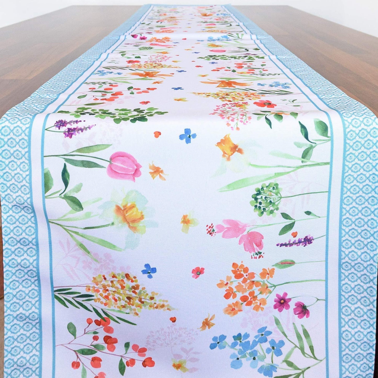 Easter Floral Ornament Table Runner Non Iron Stain Resistant Table Cover 14x48 inch