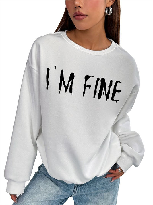 Women Basic Casual Pullover Spring Autumn Long Sleeve Fine Printed Round Neck