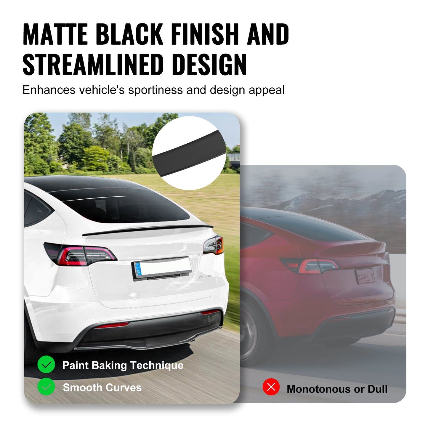 VEVOR GT Wing Car Spoiler, 47.2 inch Spoiler, Compatible With Tesla Model Y, High Strength ABS Material, Baking Paint, Car Rear Spoiler Wing, Racing Spoilers for Cars, Matte Black