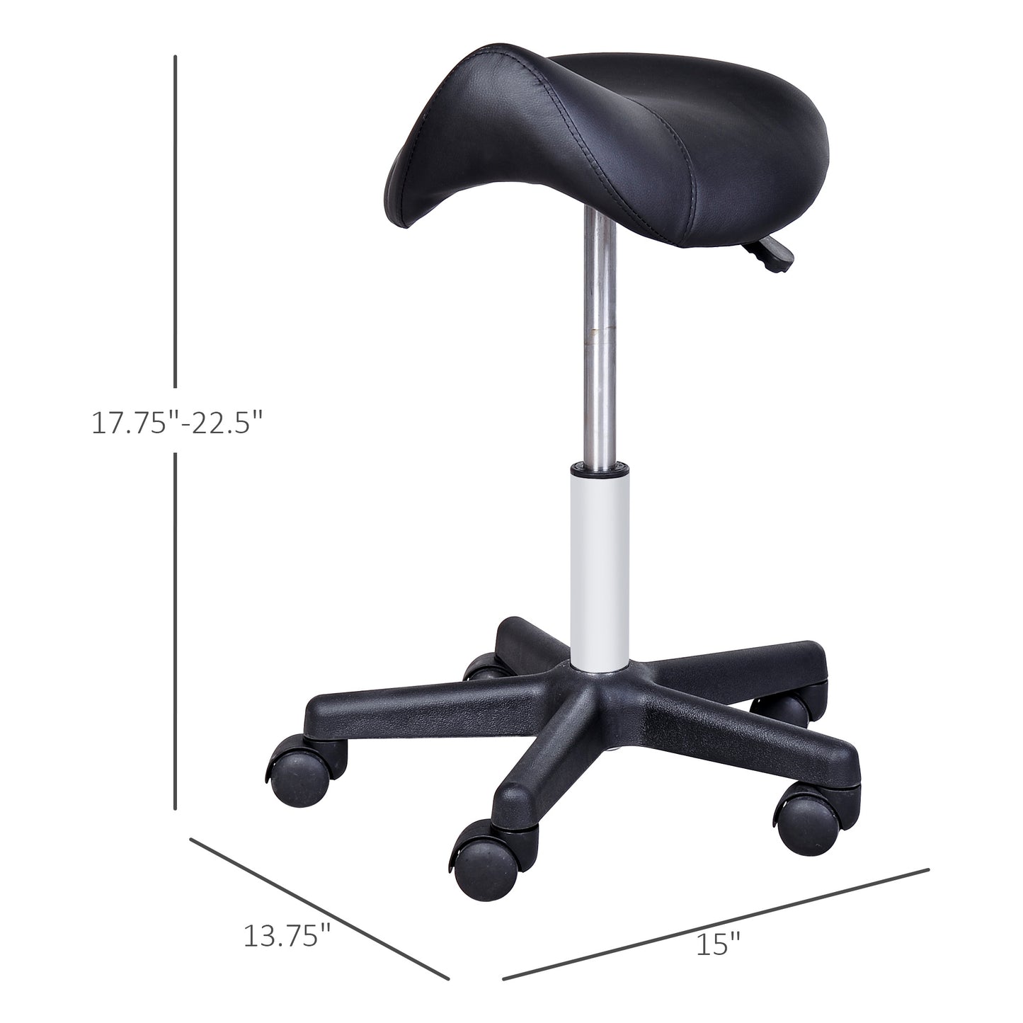 Rolling Saddle Stool, Swivel Salon Chair, Ergonomic Faux Leather Stool, Adjustable Height with Wheels for Spa, Salon, Massage, Office, Black