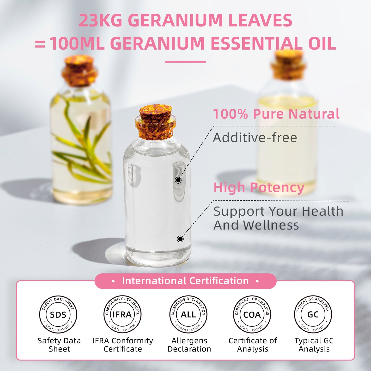 HIQILI 100ML Geranium Essential Oils,100% Pure Nature for Aromatherapy, Diffuser, Humidifier, Massage, Relieve Anxiety & Stress