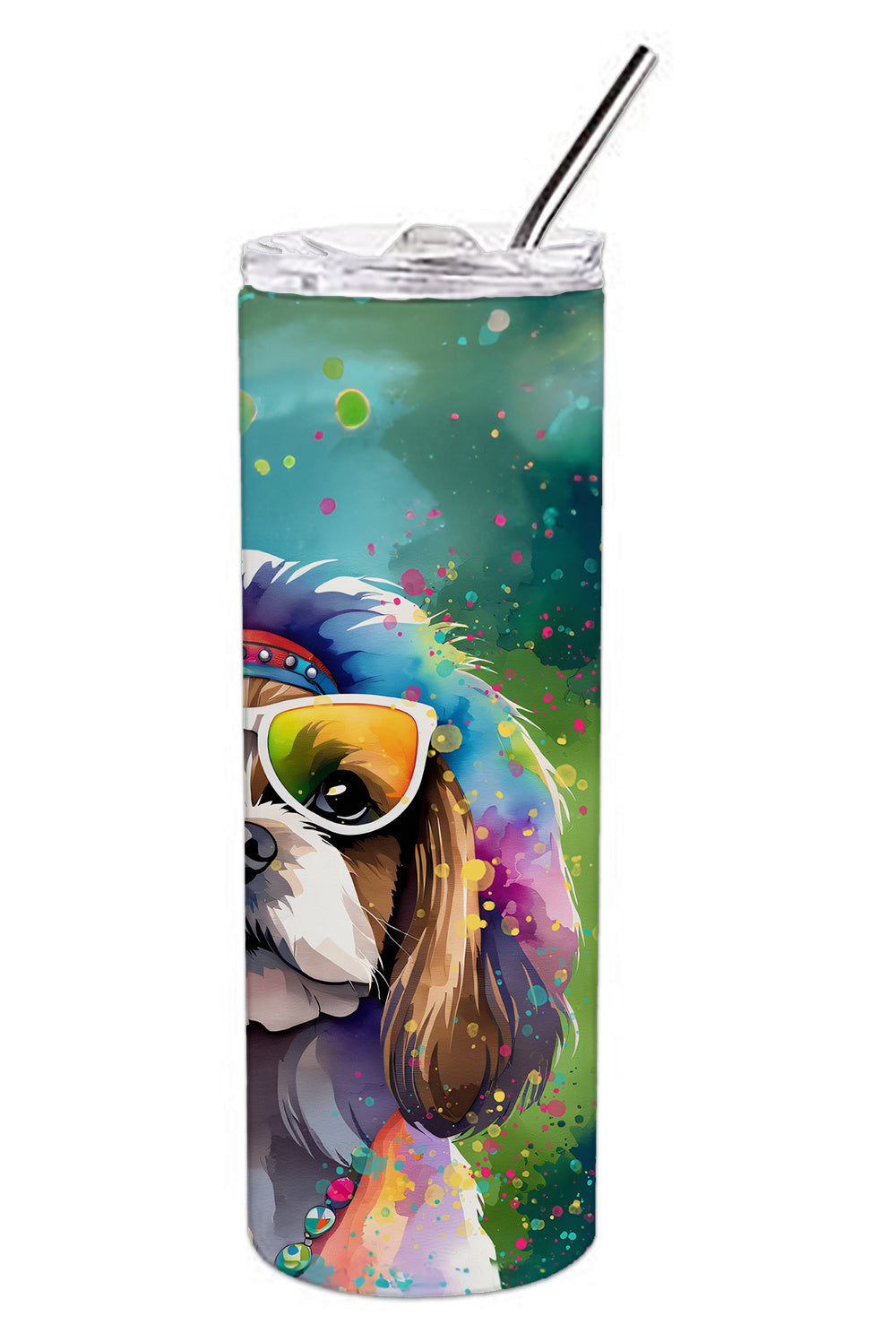 Shih Tzu Hippie Dawg Stainless Steel Skinny Tumbler Vacuum Double Walled Reusable Insulated Tumbler Travel Cup for Coffee Cocktails Gift with Lid, 20 oz