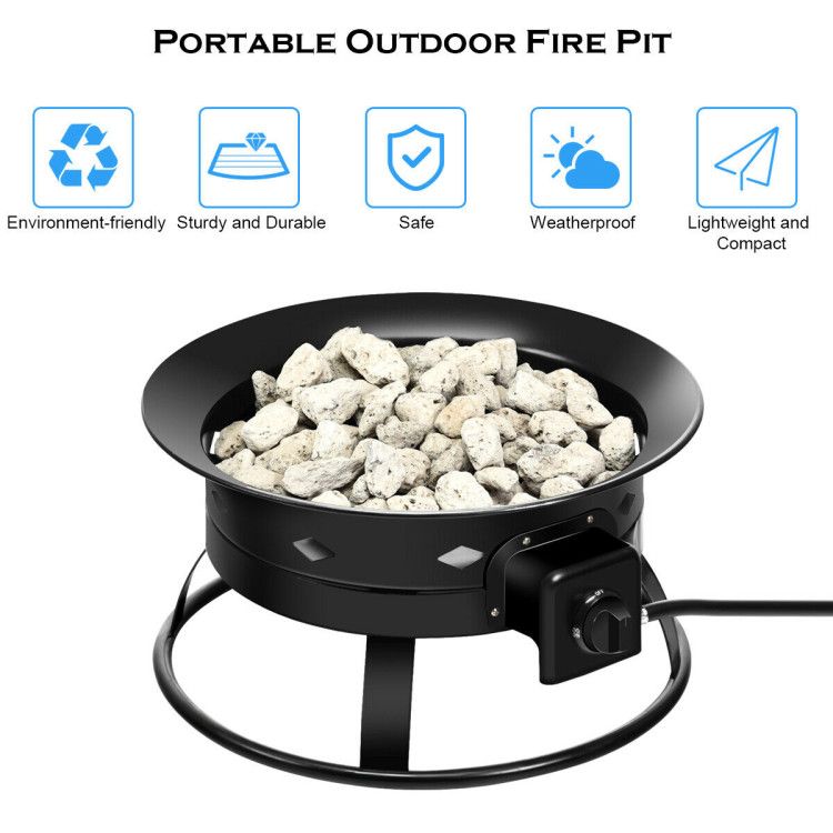 58,000BTU Firebowl Outdoor Portable Propane Gas Fire Pit with Cover and Carry Kit