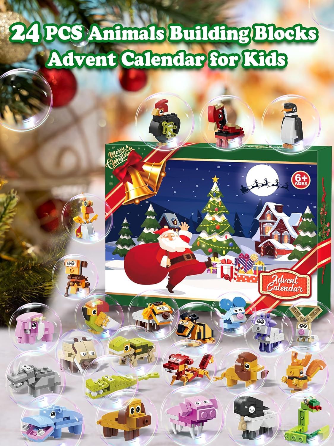 Animal Building Blocks - Advent Calendar 2024 Boys Including 24 Animals Christmas Toys Countdown Calendar for Girls Age 4-8 Years Old - Christmas Stocking Stuffer - Christmas Gifts for Kids Children