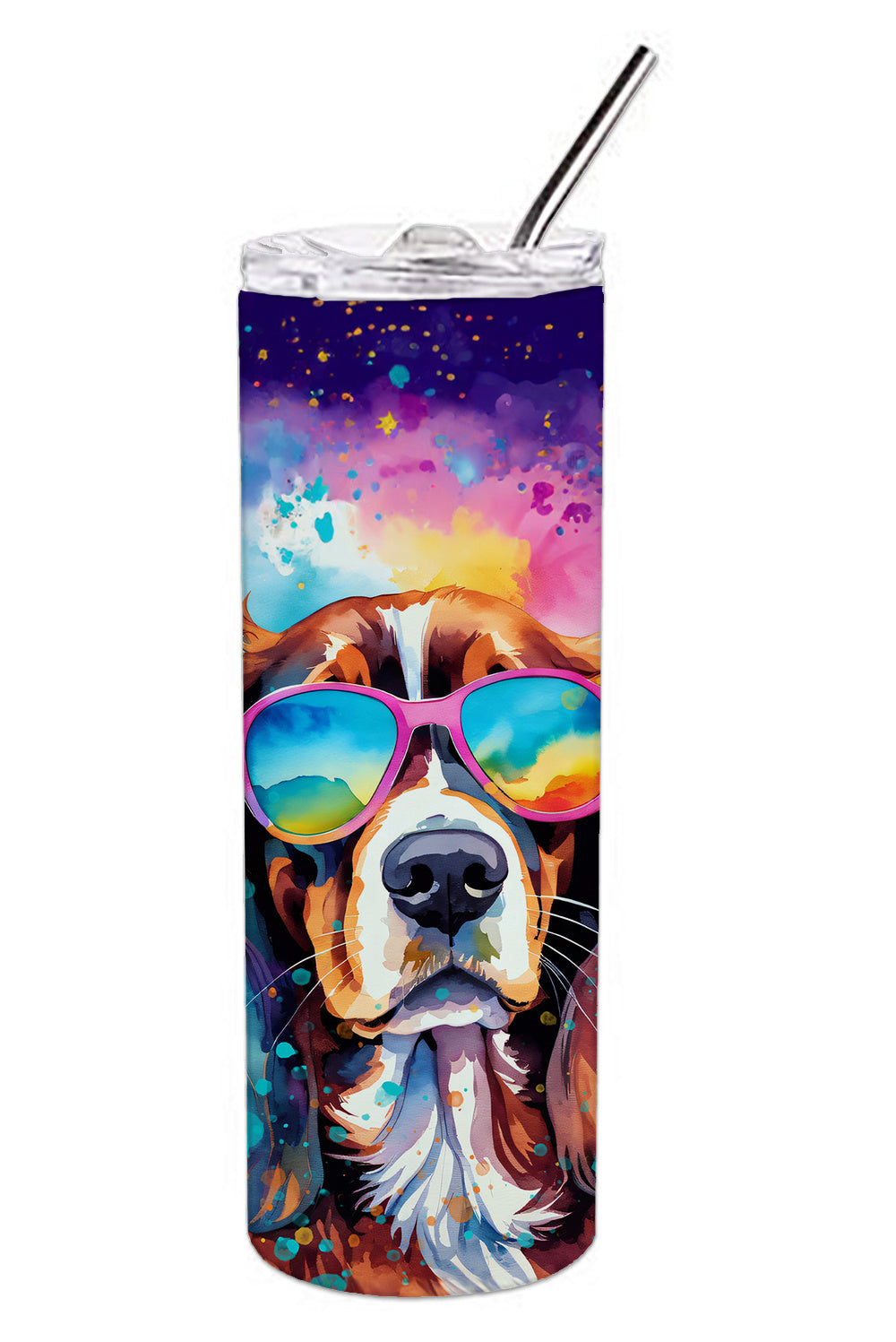 Cavalier Spaniel Hippie Dawg Stainless Steel Skinny Tumbler Vacuum Double Walled Reusable Insulated Tumbler Travel Cup for Coffee Cocktails Gift with Lid, 20 oz