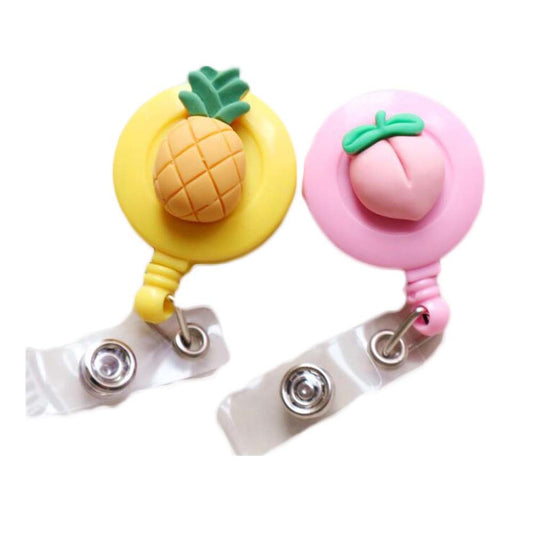 2 Pcs Yellow Pink Retractable Badge Clip Pineapple Peach ID Name Tag Badge Holder for Nurse Doctor Office School