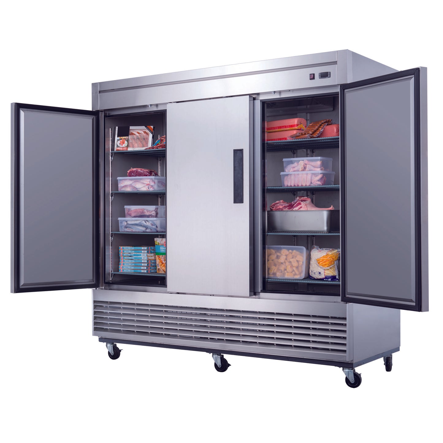 Dukers Commercial Triple Door Bottom Mounted Upright Reach-in Freezer in Stainless Steel 64.8cu.ft.