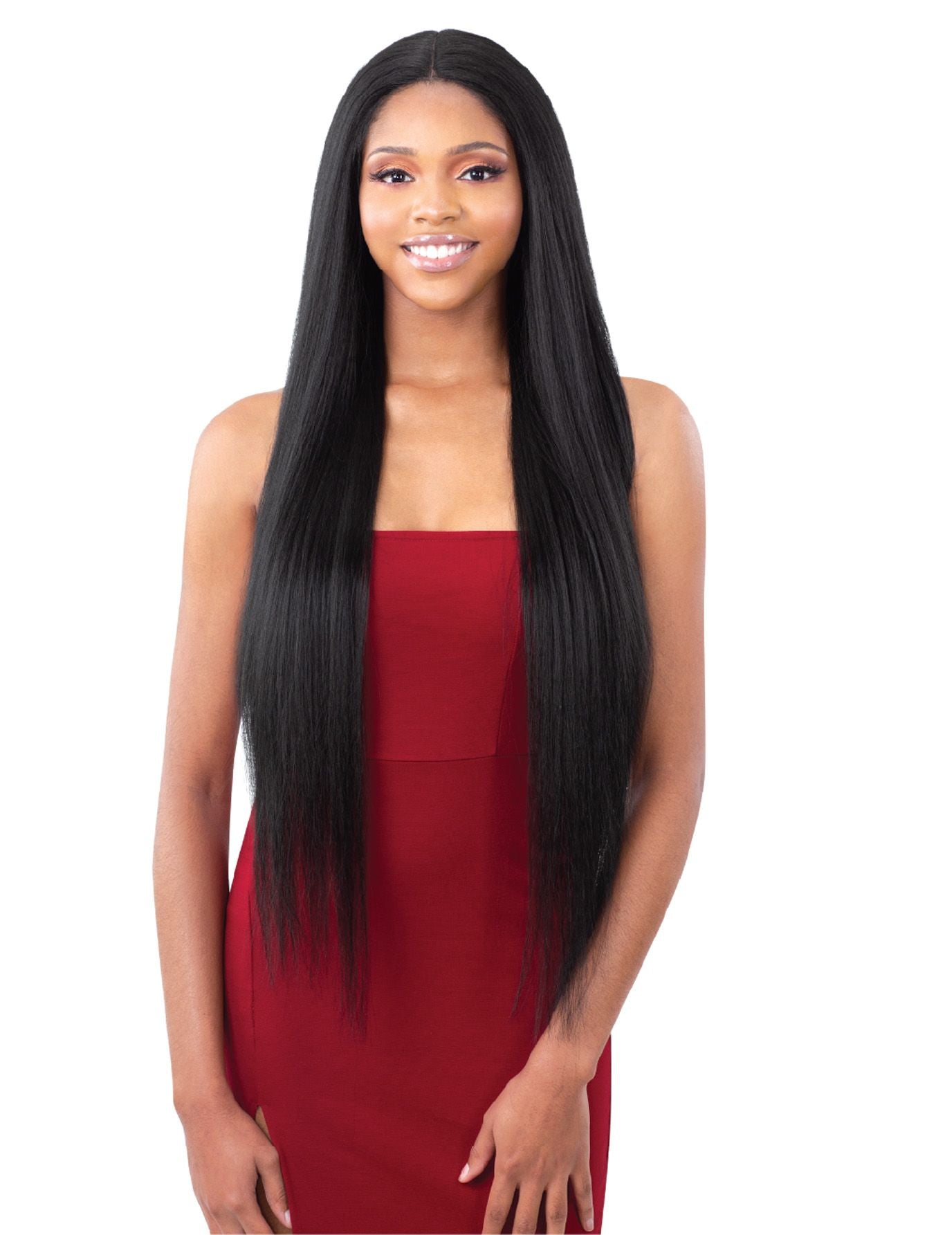 36 Inch Yaki Straight Lace FrontSynthetic Wig with Middle Parting andBaby Hair for Women