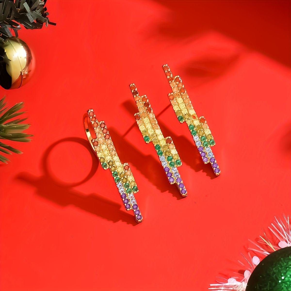 "Sparkling Rainbow Lightning Bolt Earrings -  Make a Statement with Every Step Rainbow Lightning Bolt Earrings - Sparkle and Shine with Every Step"