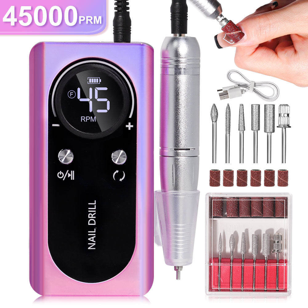 Portable Nail Drill Machine Professional 45000RPM, Rechargeable Electric Nail Drill Machine for Acrylic Nail Gel Polish Removal, Suitable for Nail Salon Home Cordless Nail Drill Machine Kit