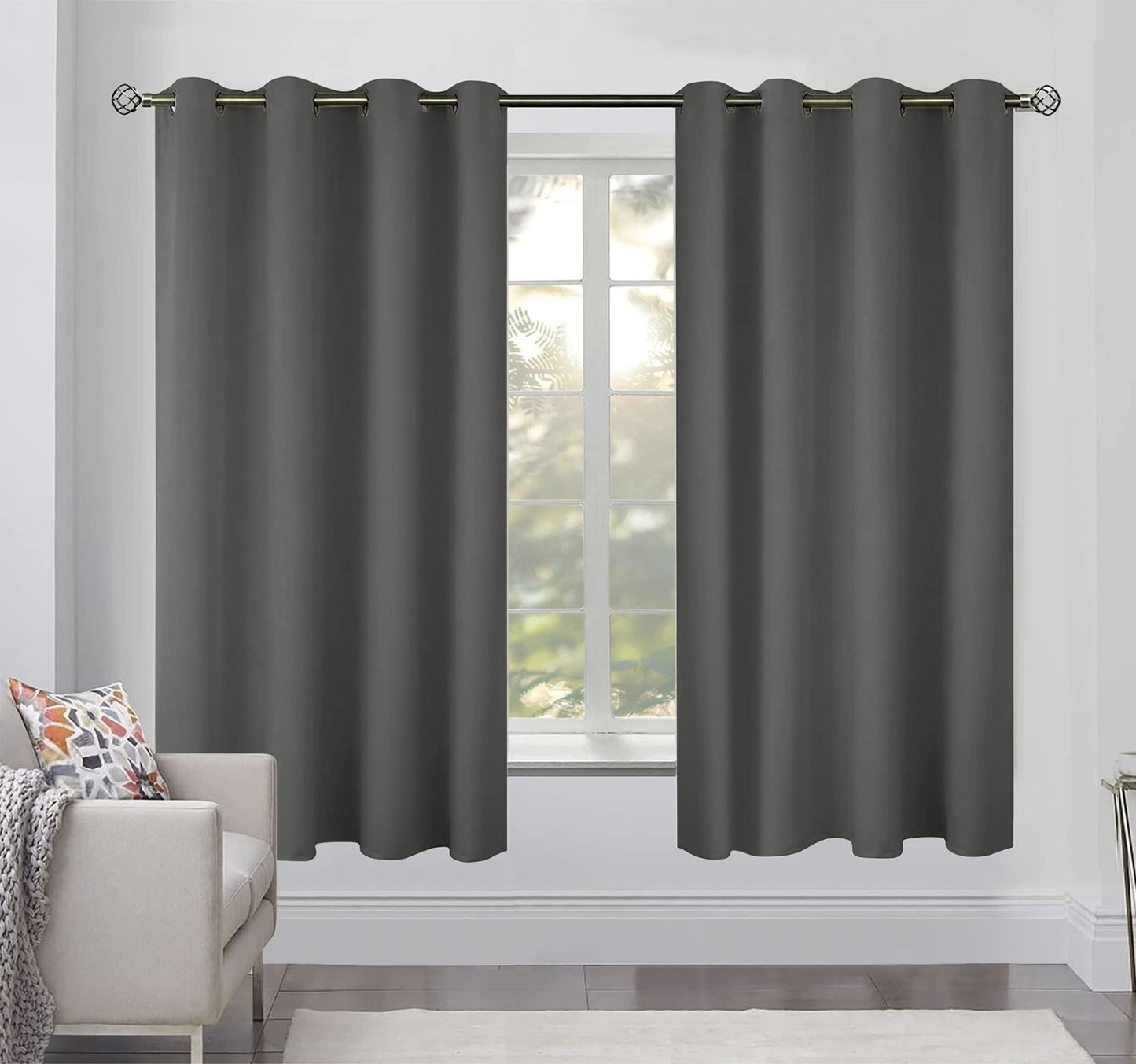 Blackout Curtains for Bedroom Pack of 2 Window Hanging Panels 63 inch Long Blind Off Grommet Curtains Thick Black Out Window Screen No Light Drapes 52 x 63 inch Grey